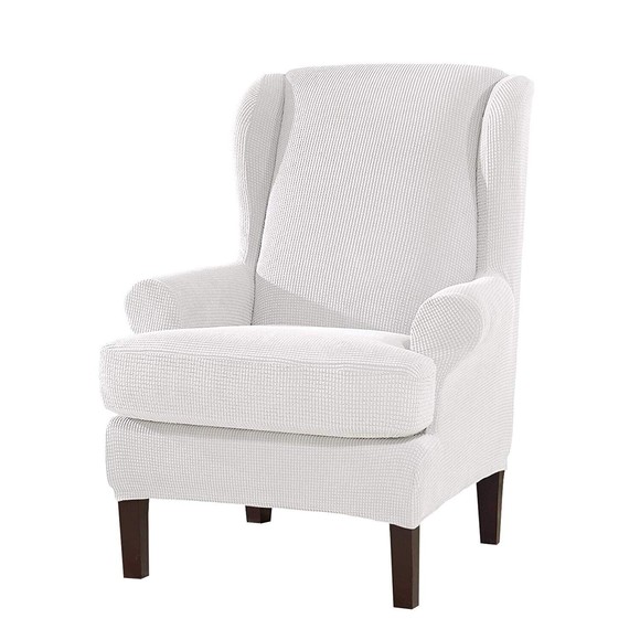 Subrtex 2-Piece Stretch Waffle Textured Wing Chair Armchair Slipcover Off White - Picture 3 of 5